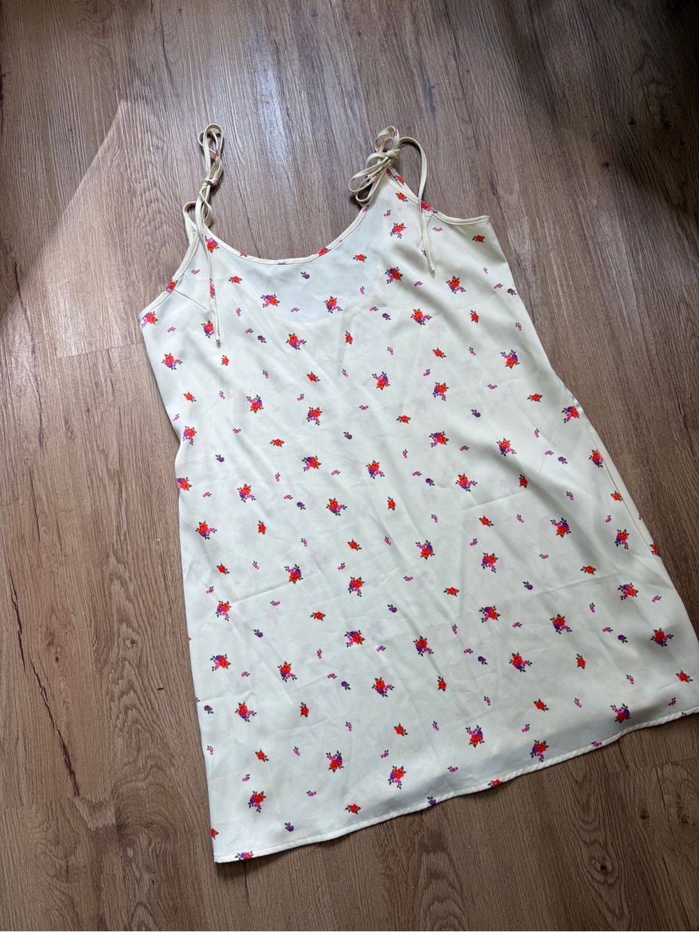 Urban Outfitters Cream Mini Slip Dress with Red & Purple Floral Print